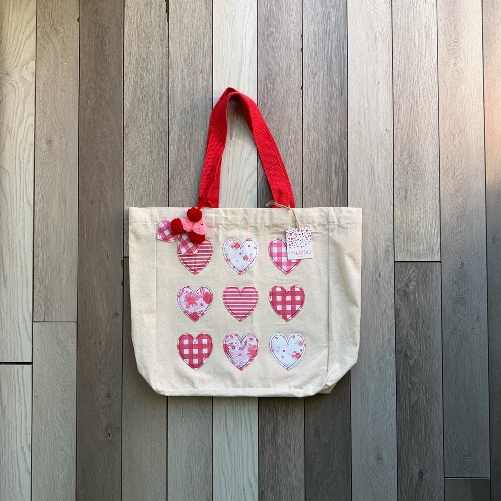 Love & Cupcakes Reusable Tote Bag with heart design